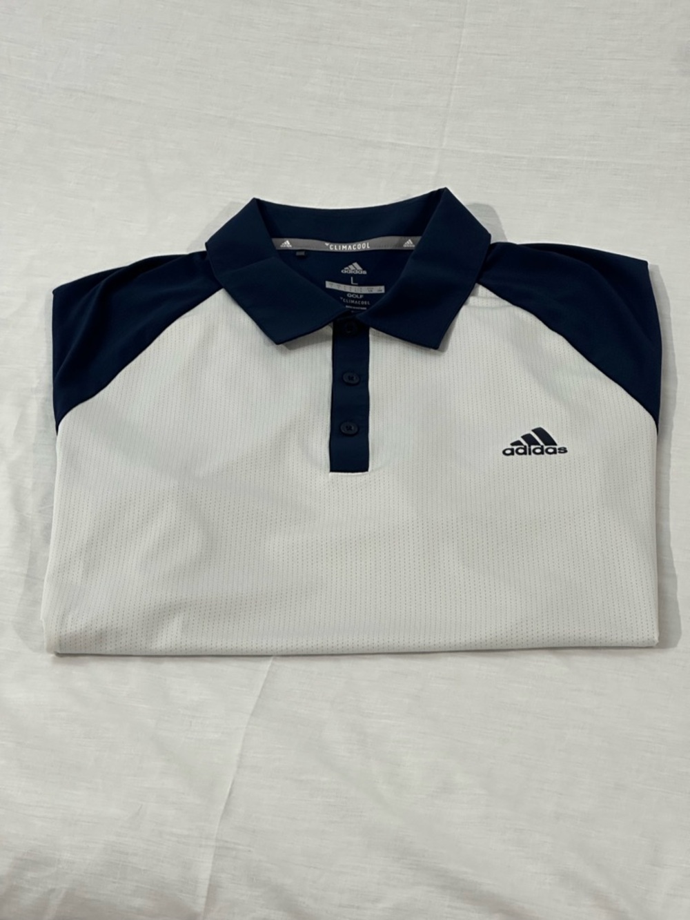 Adidas White and Navy Contrast-Panel Men’s Golf Polo